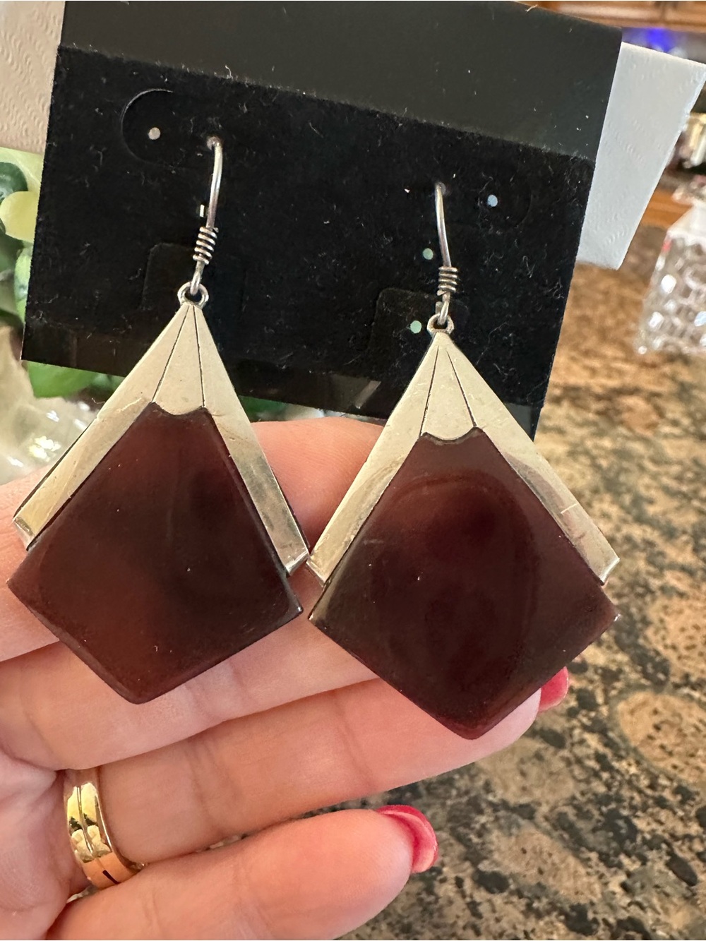 925 Sterling Silver and Carnelian Diamond-Shaped Drop Earrings